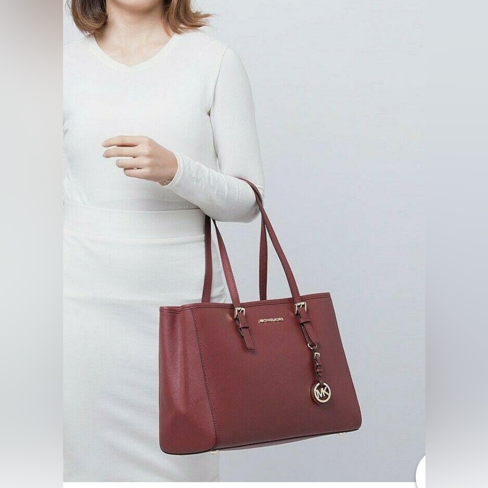 NWT MICHAEL KORS JET SET TRAVEL LARGE EAST WEST TOTE BAG BRANDY